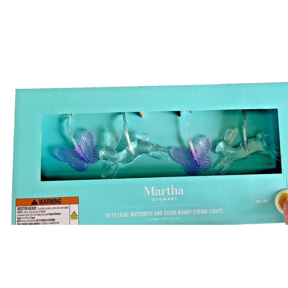 Martha Stewart Butterfly Bunny Lilac Clear String Lights Baby Nursery Easter 10'